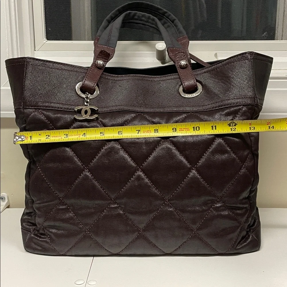 Authentic CHANEL Paris Biarritz Coated Canvas Tote Bag Burgundy - Picture 3 of 17